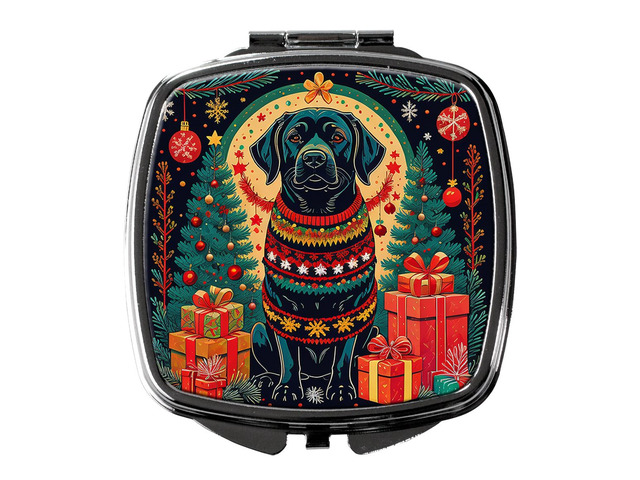 Black Labrador Retriever Christmas Compact Mirror Decorative Travel Makeup Mirror for Women Girls Gifts Pocket Makeup Mirror Folding Handheld