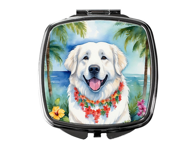 Great Pyrenees Luau Compact Mirror Decorative Travel Makeup Mirror for Women Girls Gifts Pocket Makeup Mirror Folding Handheld