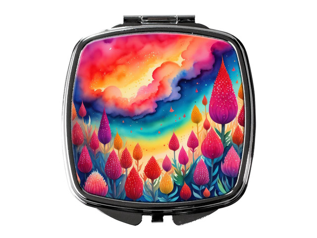 Colorful Celosia Compact Mirror Decorative Travel Makeup Mirror for Women Girls Gifts Pocket Makeup Mirror Folding Handheld