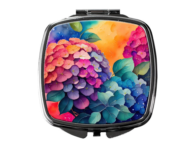 Colorful Hydrangeas Compact Mirror Decorative Travel Makeup Mirror for Women Girls Gifts Pocket Makeup Mirror Folding Handheld