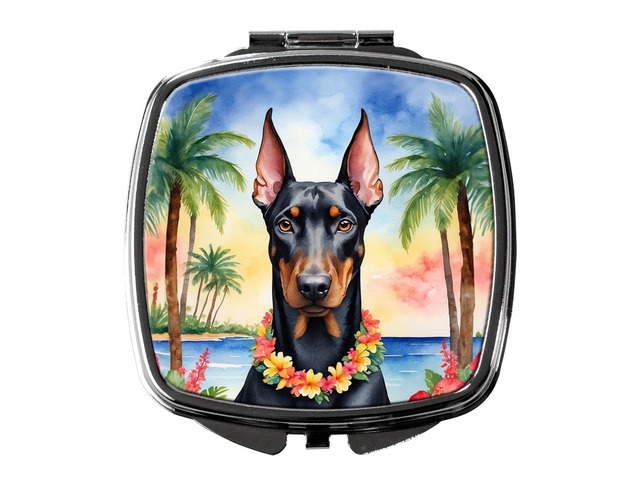 Doberman Pinscher Luau Compact Mirror Decorative Travel Makeup Mirror for Women Girls Gifts Pocket Makeup Mirror Folding Handheld