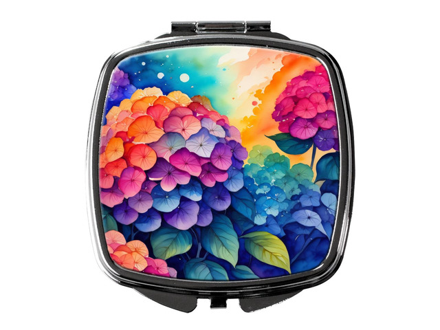 Colorful Hydrangeas Compact Mirror Decorative Travel Makeup Mirror for Women Girls Gifts Pocket Makeup Mirror Folding Handheld