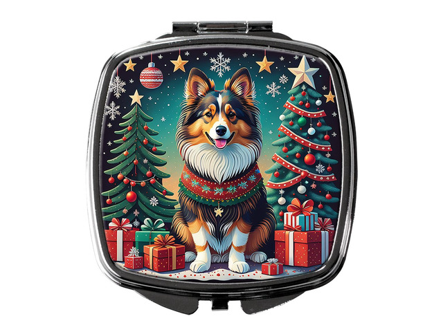 Sheltie Christmas Compact Mirror Decorative Travel Makeup Mirror for Women Girls Gifts Pocket Makeup Mirror Folding Handheld