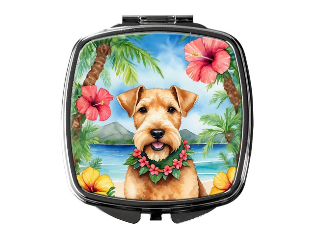 Lakeland Terrier Luau Compact Mirror Decorative Travel Makeup Mirror for Women Girls Gifts Pocket Makeup Mirror Folding Handheld