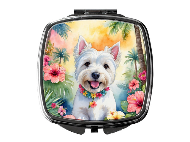 Westie Luau Compact Mirror Decorative Travel Makeup Mirror for Women Girls Gifts Pocket Makeup Mirror Folding Handheld