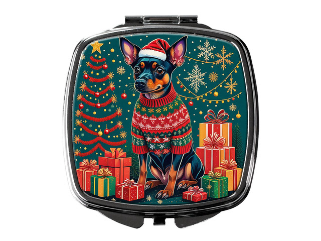 Miniature Pinscher Christmas Compact Mirror Decorative Travel Makeup Mirror for Women Girls Gifts Pocket Makeup Mirror Folding Handheld