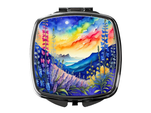 Colorful Delphinium Compact Mirror Decorative Travel Makeup Mirror for Women Girls Gifts Pocket Makeup Mirror Folding Handheld