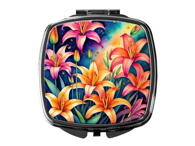 Colorful Lilies Compact Mirror Decorative Travel Makeup Mirror for Women Girls Gifts Pocket Makeup Mirror Folding Handheld