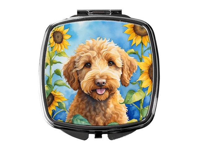 Labradoodle in Sunflowers Compact Mirror Decorative Travel Makeup Mirror for Women Girls Gifts Pocket Makeup Mirror Folding Handheld