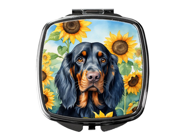 Gordon Setter in Sunflowers Compact Mirror Decorative Travel Makeup Mirror for Women Girls Gifts Pocket Makeup Mirror Folding Handheld