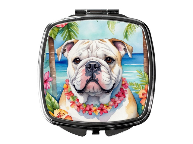 English Bulldog Luau Compact Mirror Decorative Travel Makeup Mirror for Women Girls Gifts Pocket Makeup Mirror Folding Handheld