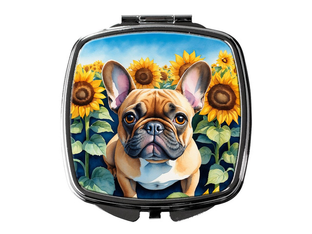 French Bulldog in Sunflowers Compact Mirror Decorative Travel Makeup Mirror for Women Girls Gifts Pocket Makeup Mirror Folding Handheld