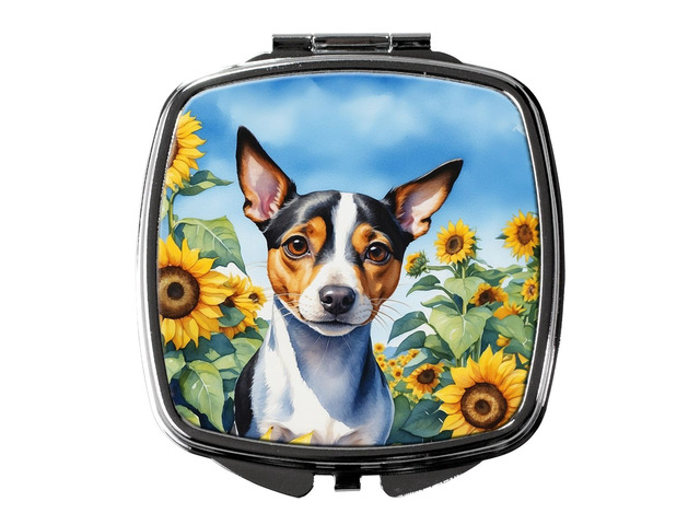 Rat Terrier in Sunflowers Compact Mirror Decorative Travel Makeup Mirror for Women Girls Gifts Pocket Makeup Mirror Folding Handheld