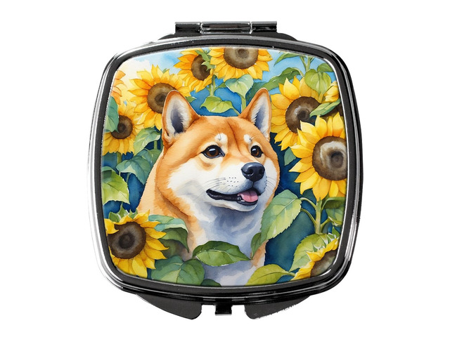Shiba Inu in Sunflowers Compact Mirror Decorative Travel Makeup Mirror for Women Girls Gifts Pocket Makeup Mirror Folding Handheld