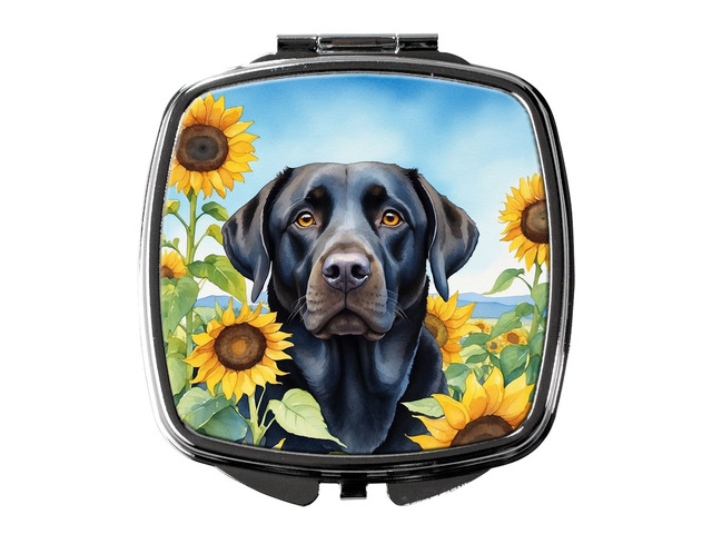 Labrador Retriever in Sunflowers Compact Mirror Decorative Travel Makeup Mirror for Women Girls Gifts Pocket Makeup Mirror Folding Handheld