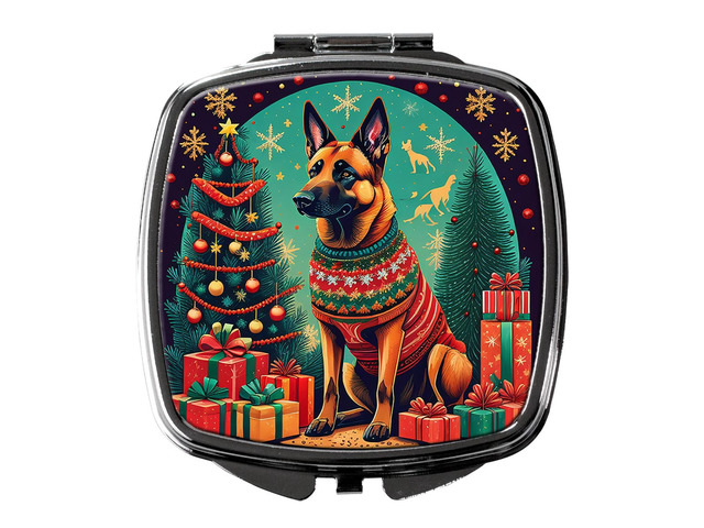 Belgian Malinois Christmas Compact Mirror Decorative Travel Makeup Mirror for Women Girls Gifts Pocket Makeup Mirror Folding Handheld