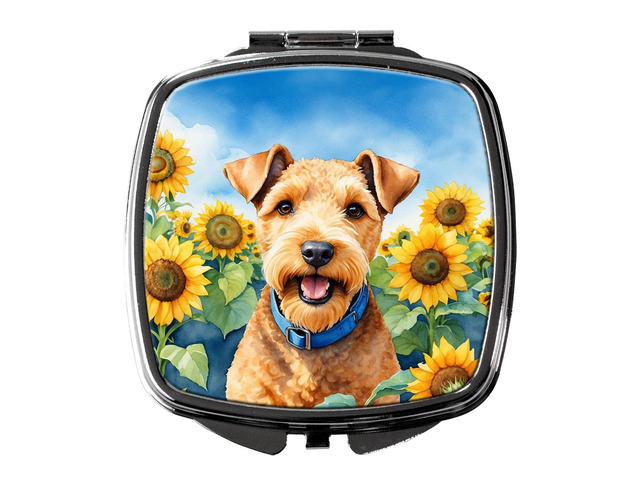 Lakeland Terrier in Sunflowers Compact Mirror Decorative Travel Makeup Mirror for Women Girls Gifts Pocket Makeup Mirror Folding Handheld