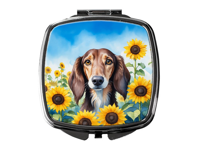 Saluki in Sunflowers Compact Mirror Decorative Travel Makeup Mirror for Women Girls Gifts Pocket Makeup Mirror Folding Handheld