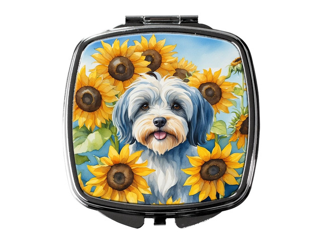 Tibetan Terrier in Sunflowers Compact Mirror Decorative Travel Makeup Mirror for Women Girls Gifts Pocket Makeup Mirror Folding Handheld