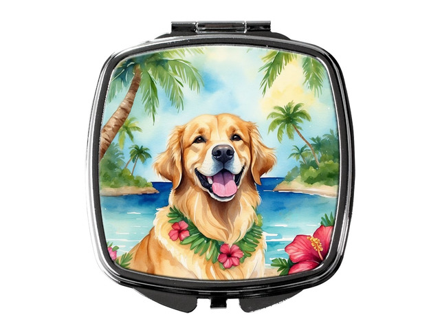 Golden Retriever Luau Compact Mirror Decorative Travel Makeup Mirror for Women Girls Gifts Pocket Makeup Mirror Folding Handheld