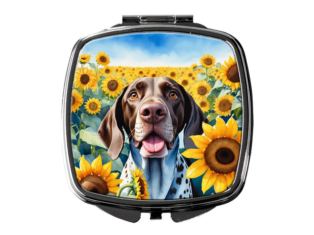 German Shorthaired Pointer in Sunflowers Compact Mirror Decorative Travel Makeup Mirror for Women Girls Gifts Pocket Makeup Mirror Folding Handheld