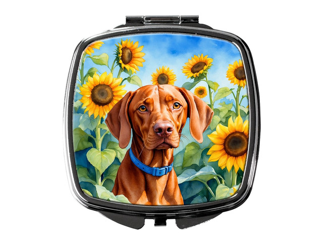 Vizsla in Sunflowers Compact Mirror Decorative Travel Makeup Mirror for Women Girls Gifts Pocket Makeup Mirror Folding Handheld