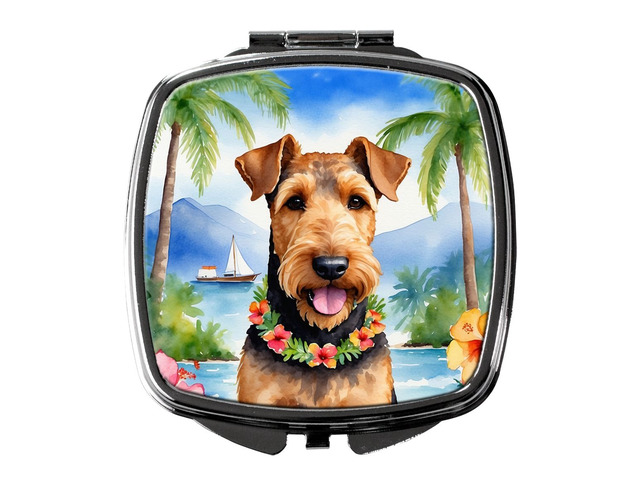 Airedale Terrier Luau Compact Mirror Decorative Travel Makeup Mirror for Women Girls Gifts Pocket Makeup Mirror Folding Handheld