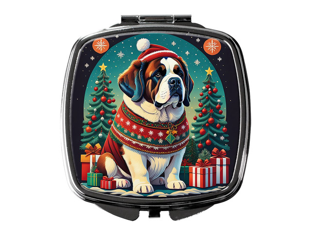 Saint Bernard Christmas Compact Mirror Decorative Travel Makeup Mirror for Women Girls Gifts Pocket Makeup Mirror Folding Handheld