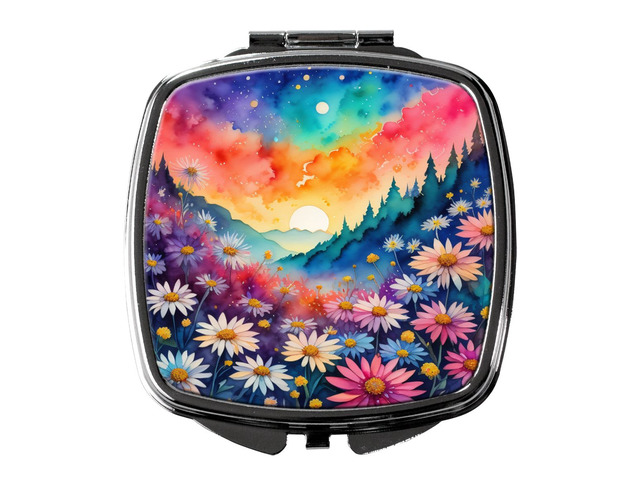 Colorful Asters Compact Mirror Decorative Travel Makeup Mirror for Women Girls Gifts Pocket Makeup Mirror Folding Handheld