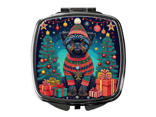 Affenpinscher Christmas Compact Mirror Decorative Travel Makeup Mirror for Women Girls Gifts Pocket Makeup Mirror Folding Handheld