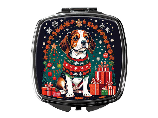Beagle Christmas Compact Mirror Decorative Travel Makeup Mirror for Women Girls Gifts Pocket Makeup Mirror Folding Handheld