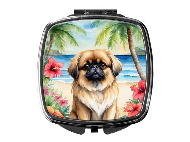Pekingese Luau Compact Mirror Decorative Travel Makeup Mirror for Women Girls Gifts Pocket Makeup Mirror Folding Handheld