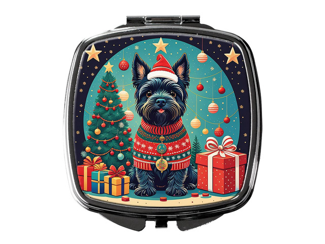 Scottish Terrier Christmas Compact Mirror Decorative Travel Makeup Mirror for Women Girls Gifts Pocket Makeup Mirror Folding Handheld