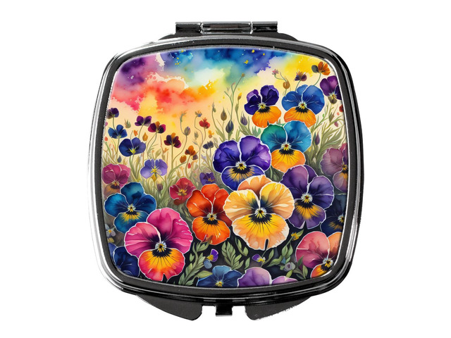 Colorful Pansies Compact Mirror Decorative Travel Makeup Mirror for Women Girls Gifts Pocket Makeup Mirror Folding Handheld