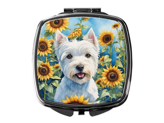Westie in Sunflowers Compact Mirror Decorative Travel Makeup Mirror for Women Girls Gifts Pocket Makeup Mirror Folding Handheld