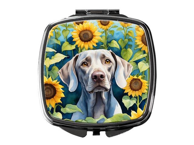 Weimaraner in Sunflowers Compact Mirror Decorative Travel Makeup Mirror for Women Girls Gifts Pocket Makeup Mirror Folding Handheld