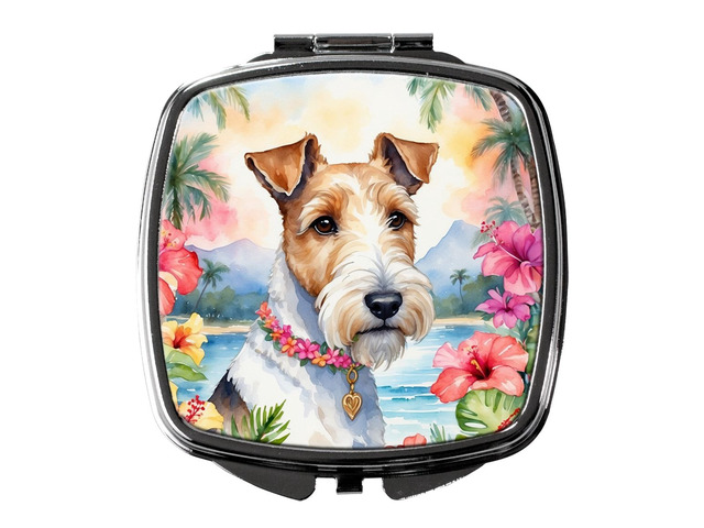 Fox Terrier Luau Compact Mirror Decorative Travel Makeup Mirror for Women Girls Gifts Pocket Makeup Mirror Folding Handheld