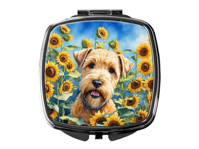 Wheaten Terrier in Sunflowers Compact Mirror Decorative Travel Makeup Mirror for Women Girls Gifts Pocket Makeup Mirror Folding Handheld