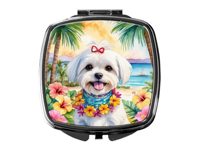 Maltese Luau Compact Mirror Decorative Travel Makeup Mirror for Women Girls Gifts Pocket Makeup Mirror Folding Handheld