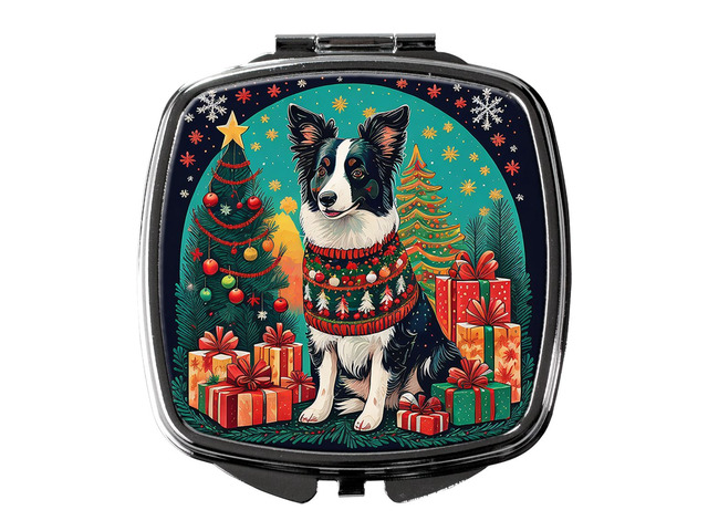 Border Collie Christmas Compact Mirror Decorative Travel Makeup Mirror for Women Girls Gifts Pocket Makeup Mirror Folding Handheld