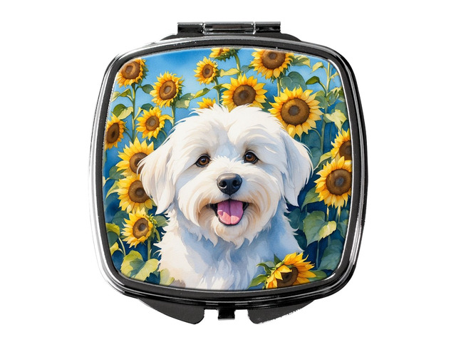 Coton de Tulear in Sunflowers Compact Mirror Decorative Travel Makeup Mirror for Women Girls Gifts Pocket Makeup Mirror Folding Handheld