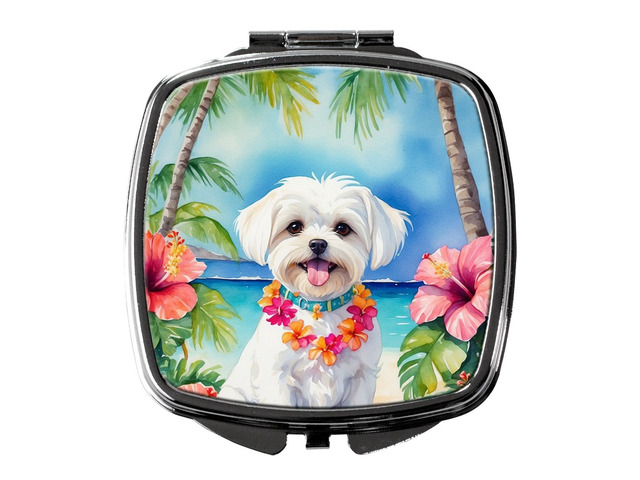 Maltese Luau Compact Mirror Decorative Travel Makeup Mirror for Women Girls Gifts Pocket Makeup Mirror Folding Handheld