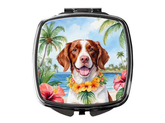 Brittany Spaniel Luau Compact Mirror Decorative Travel Makeup Mirror for Women Girls Gifts Pocket Makeup Mirror Folding Handheld