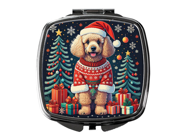 Apricot Toy Poodle Christmas Compact Mirror Decorative Travel Makeup Mirror for Women Girls Gifts Pocket Makeup Mirror Folding Handheld