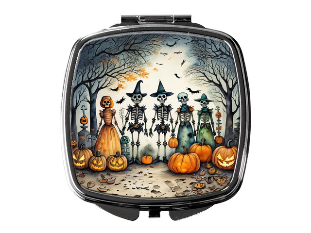 Calacas Skeletons Spooky Halloween Compact Mirror Decorative Travel Makeup Mirror for Women Girls Gifts Pocket Makeup Mirror Folding Handheld
