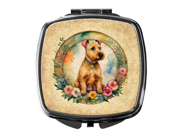 Lakeland Terrier and Flowers Compact Mirror Decorative Travel Makeup Mirror for Women Girls Gifts Pocket Makeup Mirror Folding Handheld