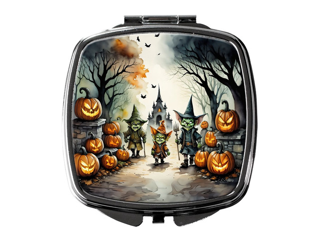 Goblins Spooky Halloween Compact Mirror Decorative Travel Makeup Mirror for Women Girls Gifts Pocket Makeup Mirror Folding Handheld