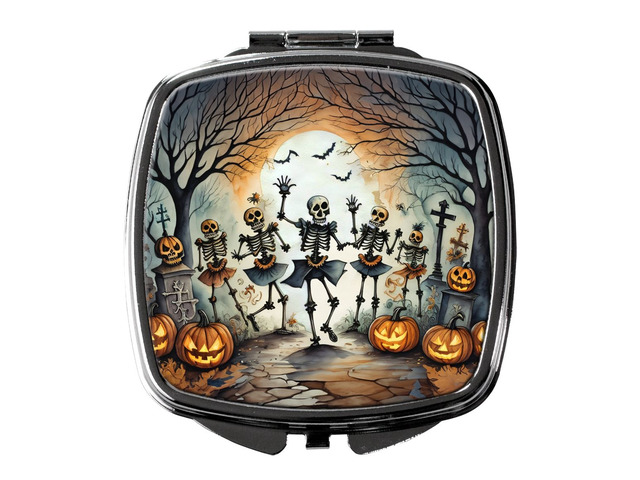 Dancing Skeletons Spooky Halloween Compact Mirror Decorative Travel Makeup Mirror for Women Girls Gifts Pocket Makeup Mirror Folding Handheld