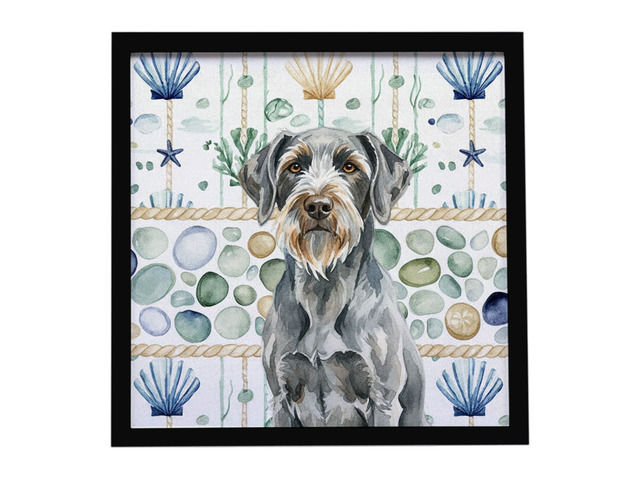 Steel Gray Wirehaired Pointing Griffon Coastal Sea Glass Framed Metal Print Bathroom, Kitchen, Office, Home Decor Wall Art Ready to Hang, Square, 8X8