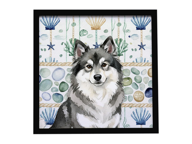 Keeshond Coastal Sea Glass Framed Metal Print Bathroom, Kitchen, Office, Home Decor Wall Art Ready to Hang, Square, 8X8